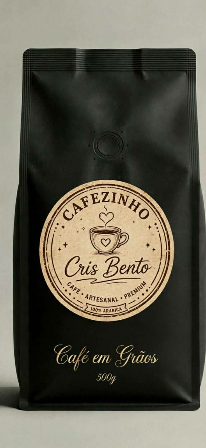 Café em Grãos Cris Bento, embalagem preta de 500g