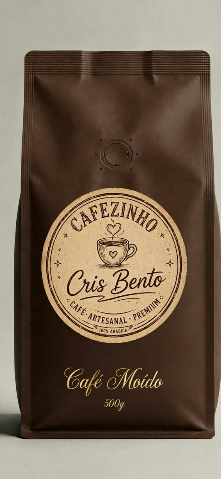 Café Moído Cris Bento, embalagem marrom de 500g